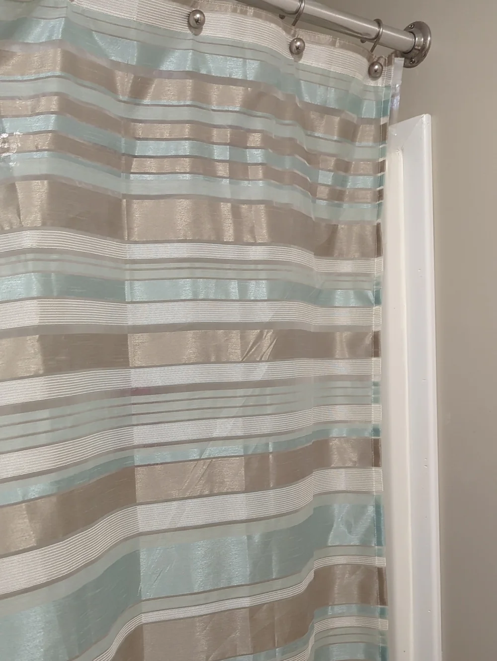 Striped Shower Curtain with Aqua and Taupe Stripes